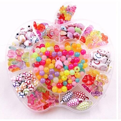 DIY Bracelets Necklaces Acrylic Bead Accessories Puzzle Toys Apple Box Kids Beads Set Jewelry Making For Children Creative Gifts