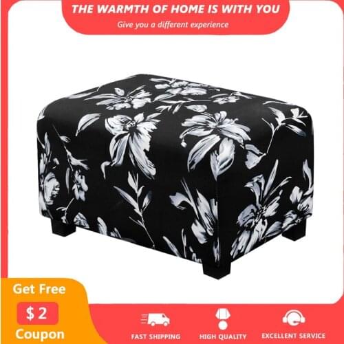 Elastic Ottoman Covers Floral Printed Sofa foot Stool Cover Black Flower Furniture Protector Strench Ottoman Low Stool Slipcover