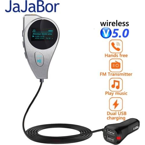 JaJaBor Bluetooth Car Kit Handsfree Wireless FM Transmitter AUX Audio Output MP3 Music Playing Dual USB Support TF Card / U Disk
