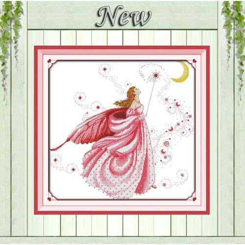 Only love beautiful girl moon fairy paintings counted print on canvas DMC 11CT 14CT Cross Stitch kits needlework Sets embroidery