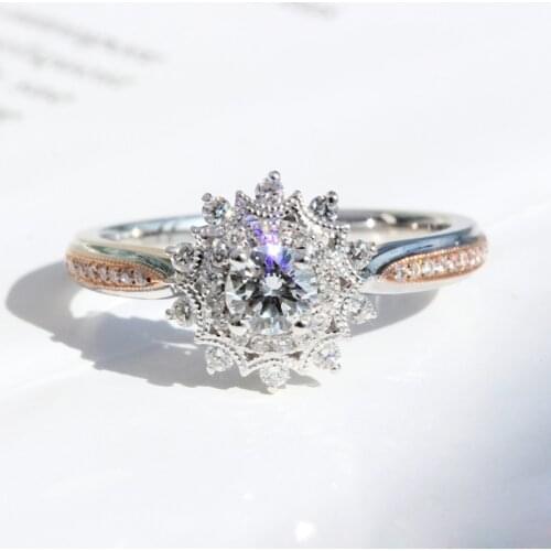 New 925 Sterling Silver Ring Two-Tone Sunflower Inlaid CZ Ring For Woman Engagement Jewelry Gift