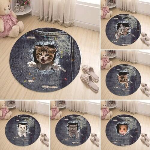 60x60cm Doormat Floor Round Mat Cowboy Cat Home Entrance Door Mat Anti Slip Floor Rug For Living Room Hallway Kitchen Bathroom