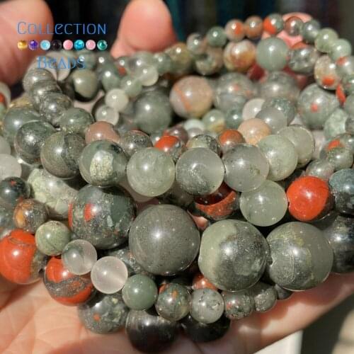Natural African Bloodstone Stones Spacer Loose Round Beads For Jewelry Making 4-12 mm Diy Bracelets Accessories 15" Wholesale