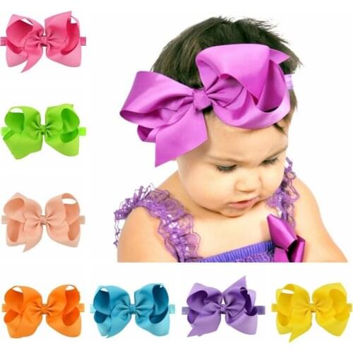 20pcs/lot 6 inch Big Cute Hair Bow Boutique Solid Hairgrips Grosgrain Ribbon Bows With Headband Hair Accessories