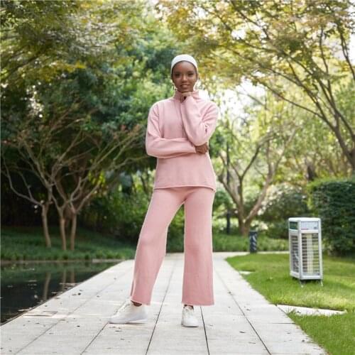 Muslim Womans Sets Muslim Fashion Knitting Suit Large Size Loose Sweater Wide Leg Pants Two Piece Set Dubai Abaya Donsignet