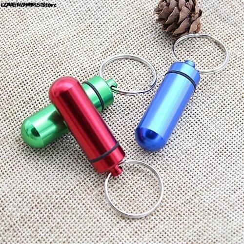 New 1pcs Portable WaterProof Mini Aluminum Keychain Pill Box Bottle Case Holder