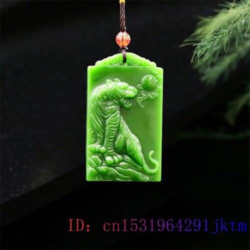 Green Jade Tiger Pendant Amulet Women Jewelry Jadeite Chinese Carved Men Natural Fashion Necklace Charm Gifts