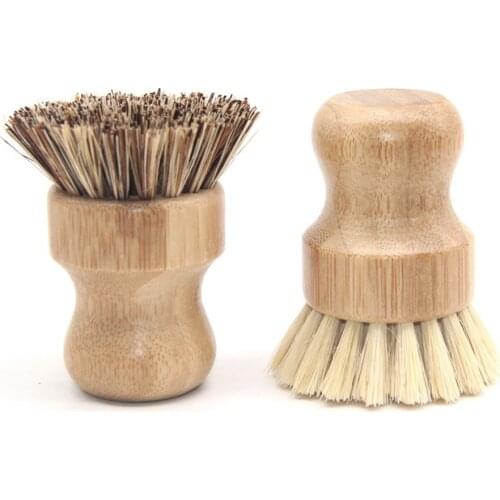 Practical kitchen creative bamboo handle cleaning brush scouring pad pot dishes bowl pot brush household kitchen cleaning tools