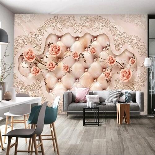 Custom Luxury Marble 3D Soft Package Flowers Wall Cloth Wallpaper For Living Room Background Wall Home Decor Mural Papier Peint