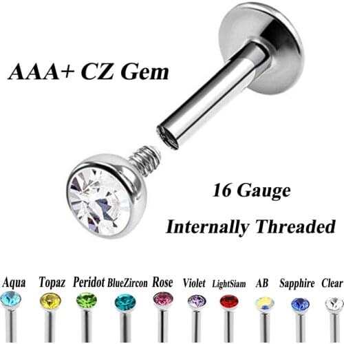 1pc Stainless Steel Internally Thread Flat CZ Gem Labret Lip Piercing Stud Ring Monroe Orelha Cartilage Upper Ear Stud Helix