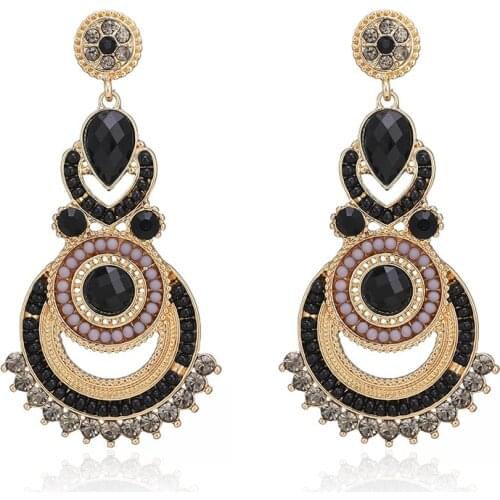 Fashion Bohemian Drop Dangle Earrings for Women Jewelry Crystal Boho Hollow Ethnic Gypsy Beads Wedding Vintage Earings