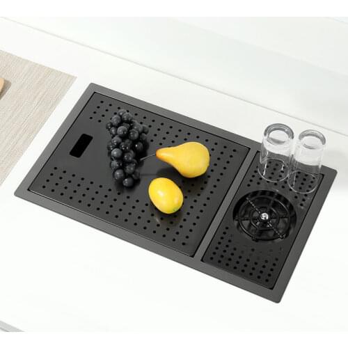 Hidden black Kitchen sink Single bowl Bar Small Size sink Stainless Steel Balcony sink Concealed black With cup washer Bar sink