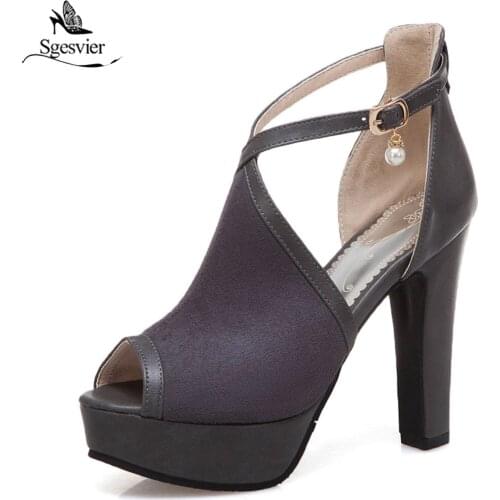 Sgesvier 2019 Summer Cross Ankle Strap Peep Toe High Heels Pumps Ladies Red Black Party Shoes Sexy Womens Sandals Size 34-50