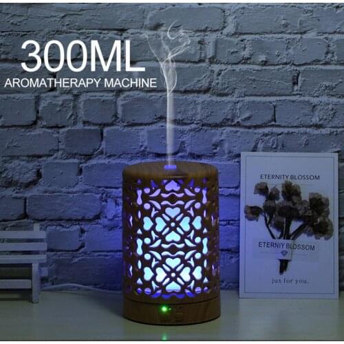 300 ml Air Humidifier wood Hollow cylinder Electric Essential Oil Aroma Air Diffuser with 7 color LED night light for home