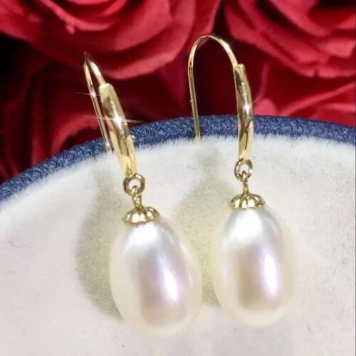 Gorgeous pair of 11-12mm baroque south sea white earring 14K