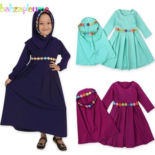 Spring Autumn Children Clothing Set Casual Long Sleeve Baby Dress+Headscarf Toddler Girls Clothes Kids Boutique Outfits BC1700-1
