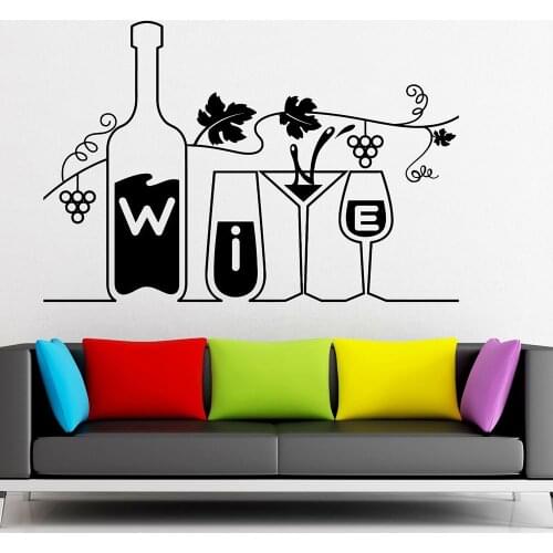 Wine Glass and Bottle Kitchen Wall Decal Restaurant Bar Diy Art Window Vinyl Sticker Home Room Decor M93