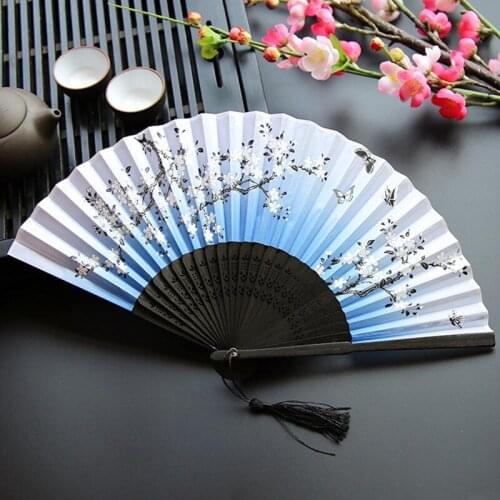 Vintage Folding Hand Held Flower Fan Chinese Japanese Dance Party Decoration Pocket Gifts Hand Fan Pattern Art Craft