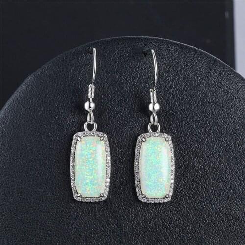 Dainty Crystal Square Wedding Earrings Female White Opal Stone Drop Earrings Boho Silver Color Dangle Earrings For Women Jewelry