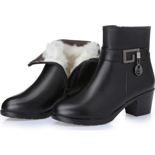 Wool High Heel Women Snow Boots Fur Warm Shoes Plush Ankle Boots Thick Bottom Platform Women Genuine Leather Winter Boots