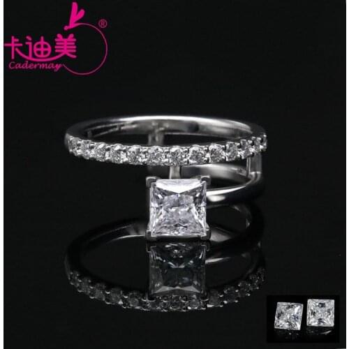 CADERMAY 1CT Princess Moissanite Half Eternity Ring Band Sterling Silver 925 Double Layer Moissanite Diamond Engagement Ring