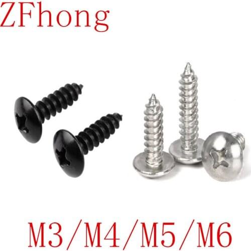10-50pcs/lot Truss Head Self Tapping Screw m3 m4 m5 m6*L stainless steel or black phillips Mushroom Head Self Tapping Screws