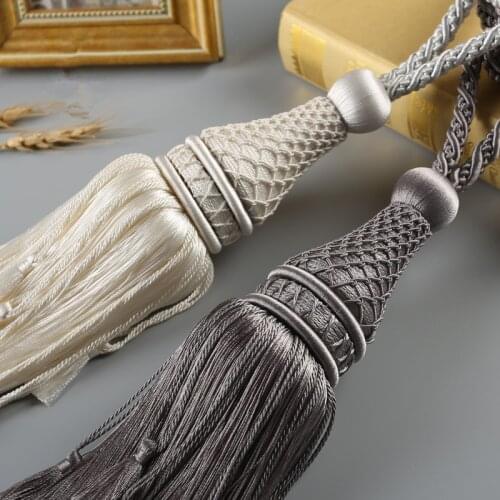 2Pcs/Pair Antique Weave Curtain Tiebacks Tassel Brush Straps Hanging Ball Bind Ropes Belt Curtain Accessory Tie Tape Back Decor