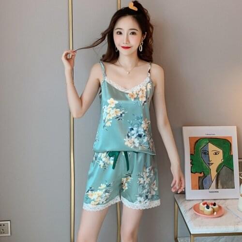 2021 Summer Sexy Lingerie Spaghetti Strap Shorts Pajama Sets for Women Silk Satin Sleepwear Pyjama Homewear Pijama Mujer Clothes