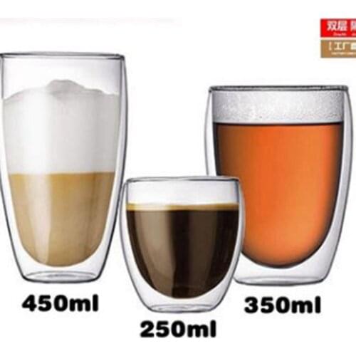 2021 New And arrival Classic 150 or 250 or 350 or 450ML Glass Double Wall Transparent Coffee Cups Insulate Office Tea