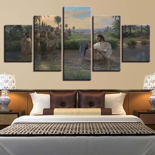 HD Printed Cross Canvas Painting Wall Art 5 Pieces Jesus Modular Statues Pictures Home Decoration For Living Room Scenery Poster