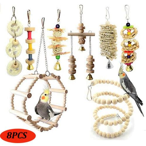 8 pcs Bird Toys Cockatiel Parrot Toys And Accessories Budgie Perch Stand parkiet speelgoed vogelspeelgoed jouet perroquet