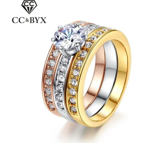 CC Jewelry Rings For Women Fashion Jewelry Charm 3 Tier Colors Ring Fancy Bridal Wedding Engagement Accessories Bijoux CC1045