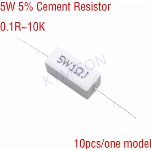 10pcs 5W 5% Cement Resistor Power Resistance 0.1 ~ 10K 0.1R 0.5R 1R 10R 100R 0.22 0.33 0.5 1 2 5 8 10 15 20 25 30 100 1K 10K ohm