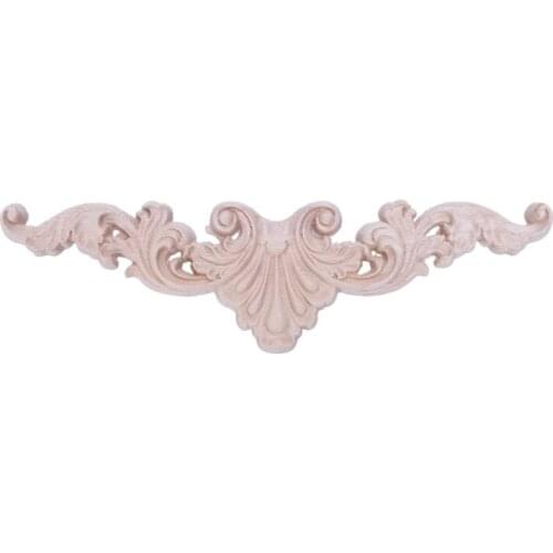 LBER 20 x 5 x 0.7cm Wood Carved Corner Onlay Applique Frame Decor Furniture Craft Unpainted Type:20*5cm