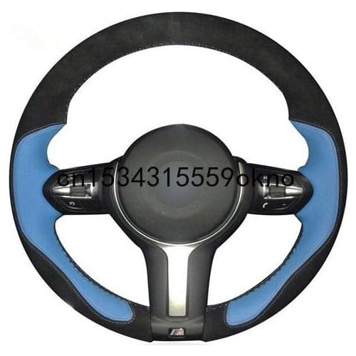 DIY Blue Leather Black Suede Steering Wheel Cover For BMW F87 M2 F80 M3 F82 M4 M5 F12 F13 M6 F85 X5 M F86 X6 M F33 F30 M