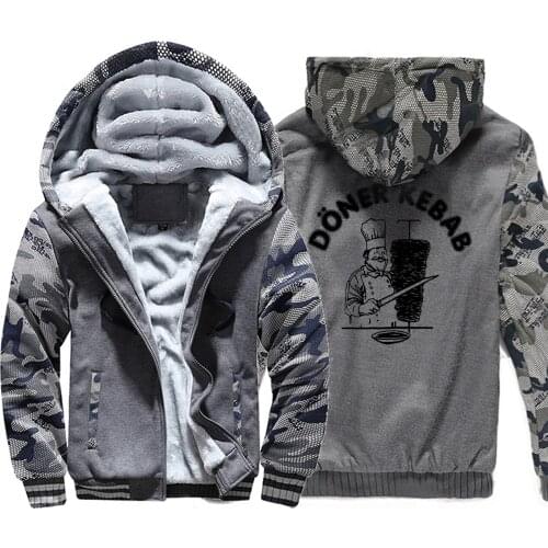 For Fans Sportswear Doner Kebab Funny Print 2019 Winter Thick Camouflage Men Hoodies Casual Mens Jacket Plus Size Zipper Coat