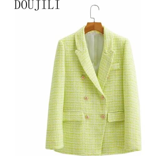 DOUJILI Fashion Women Suit Blazers 2021 New Style Long Sleeve Button Pocket Office Ladies Suit Jacket