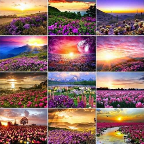 HUACAN Sunset Landscape Pictures Drawing On Canvas HandPainted Art Gift DIY Paint By Number Flowers Kit Home Decor
