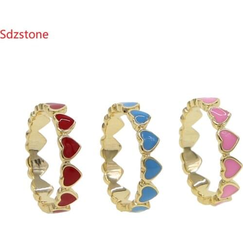 Red Blue Pink enamel heart Gold color Ring Radiant Hearts Orchid Enamel Cerise Finger Rings for Women Engagement Jewelry