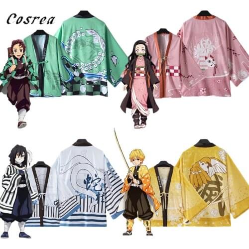 Demon Slayer Costumes Kimetsu no Yaiba 3D Print Harajuku Kamado Tanjirou Tomioka Giyuu Cosplay Kimono Coat Tops for Women Mens