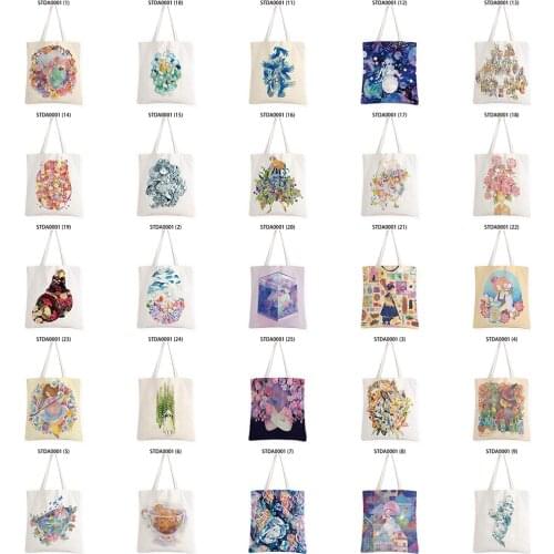 Colorful Art Canvas Bag Shopping Bag Girl Shopping Large Capacity Bag Beautiful Flower Fashion Female Bag Student Shoulder Bag