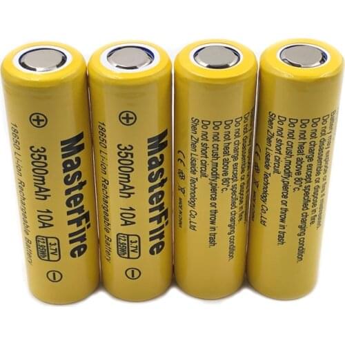 MasterFire 20pcs/lot Genuine Battery For 18650 3.7V 3500mAh 12.95Wh Rechargeable Lithium Batteries Cell 10A Discharge