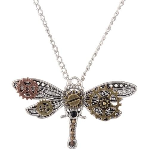 DIY Mechanical Steampunk Dragonfly Gear Metal Necklace for Unisex Cool Fashion Trendy Insect Gear Necklace Statement Jewelry New