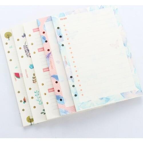 Cute original creative inner paper core for spiral planner notebook,cartoon 6 holes refiling inner paper stationery,5 kinds A5A6
