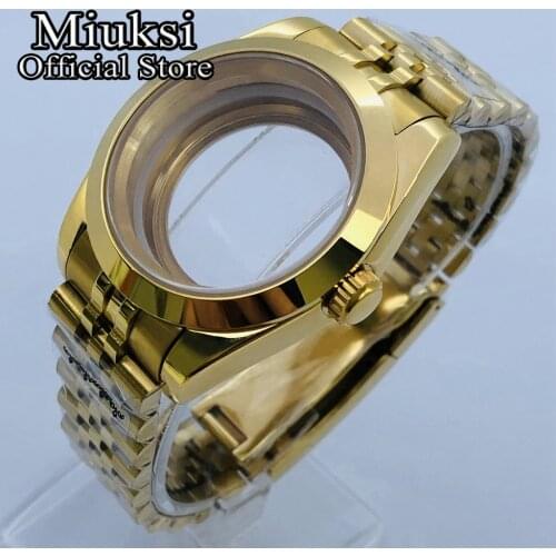 Miuksi 40mm yellow gold case sapphire glass jubilee bracelet fit NH35 NH36 ETA2836 Miyota 8205 8215 821A DG2813 3804 movement