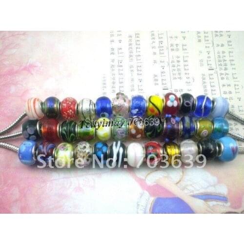 Fashion European Glass Beads 200pcs/Lot Free Shipping, Multicolor Big Hole Beads Fit Charm Bracelets Wholesale