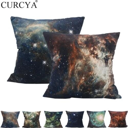 CURCYA Starry Sky Soft Velvet Cushion Covers Universe Space Nebula Printed Polyester Pillow Cover Home Decor Sofa Pillowcase