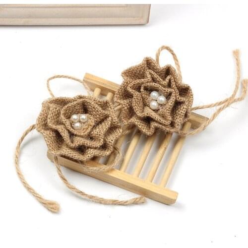 Pack of 100 Natural Jute Burlap Flowers for Vintage Rustic Wedding Favor Party Decor DIY Crafts Burlap Hair Hat Craft Gift