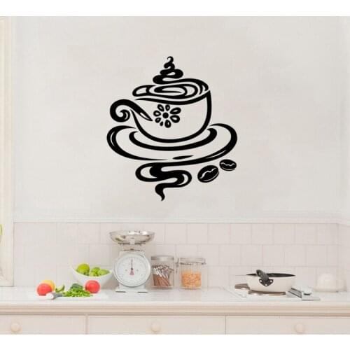 KUCADA coffee cup pattern wall sticker for kitchen decoration removable black wallpaper mural art decor wall decal WP3113