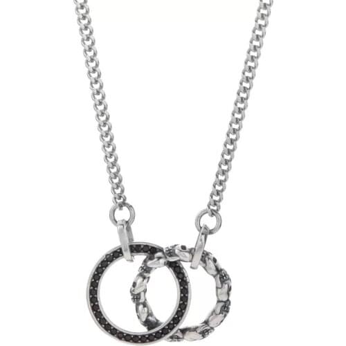 New 925 Sterling Silver Personality Round Circle Skeleton Skull Black Crystal Ladies Pendant Necklace Jewelry Women Short Chain